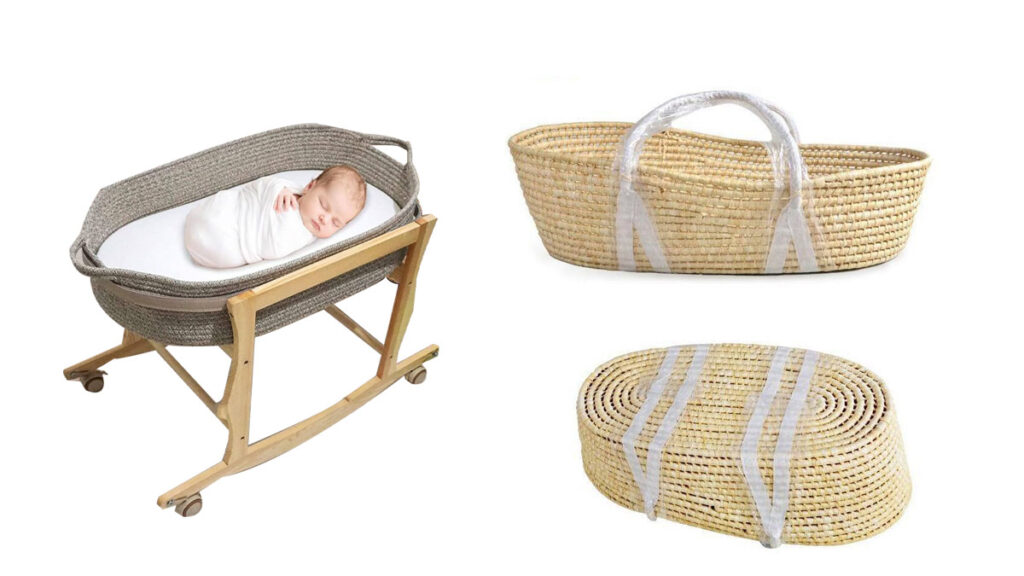 Baby Moses basket with sleeping newborn