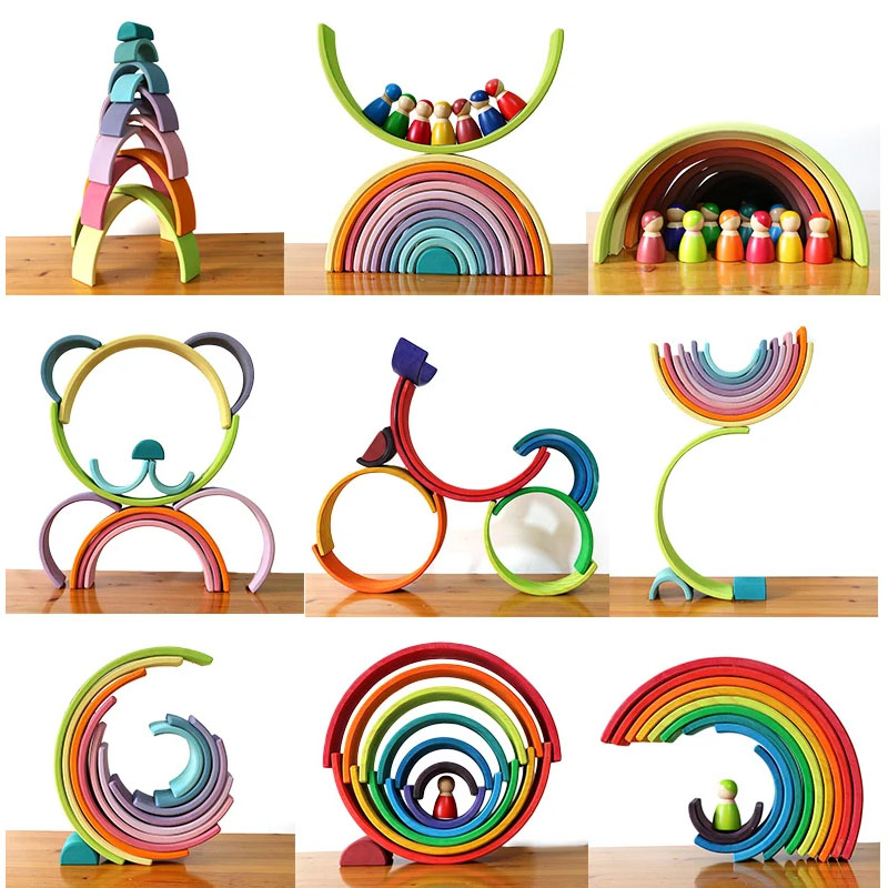 A detailed shot of the beautiful, unique grain in a piece of a wooden stacking toy.