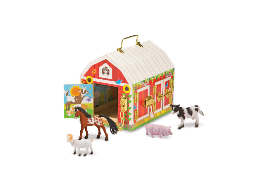 A side-by-side view of a classic red barn, a natural-wood European stable, and a sleek modern barn