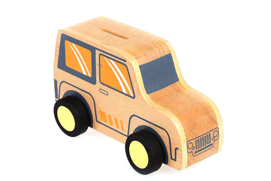 A toddler's hands grasping a chunky wooden truck, showing the development of motor skills.